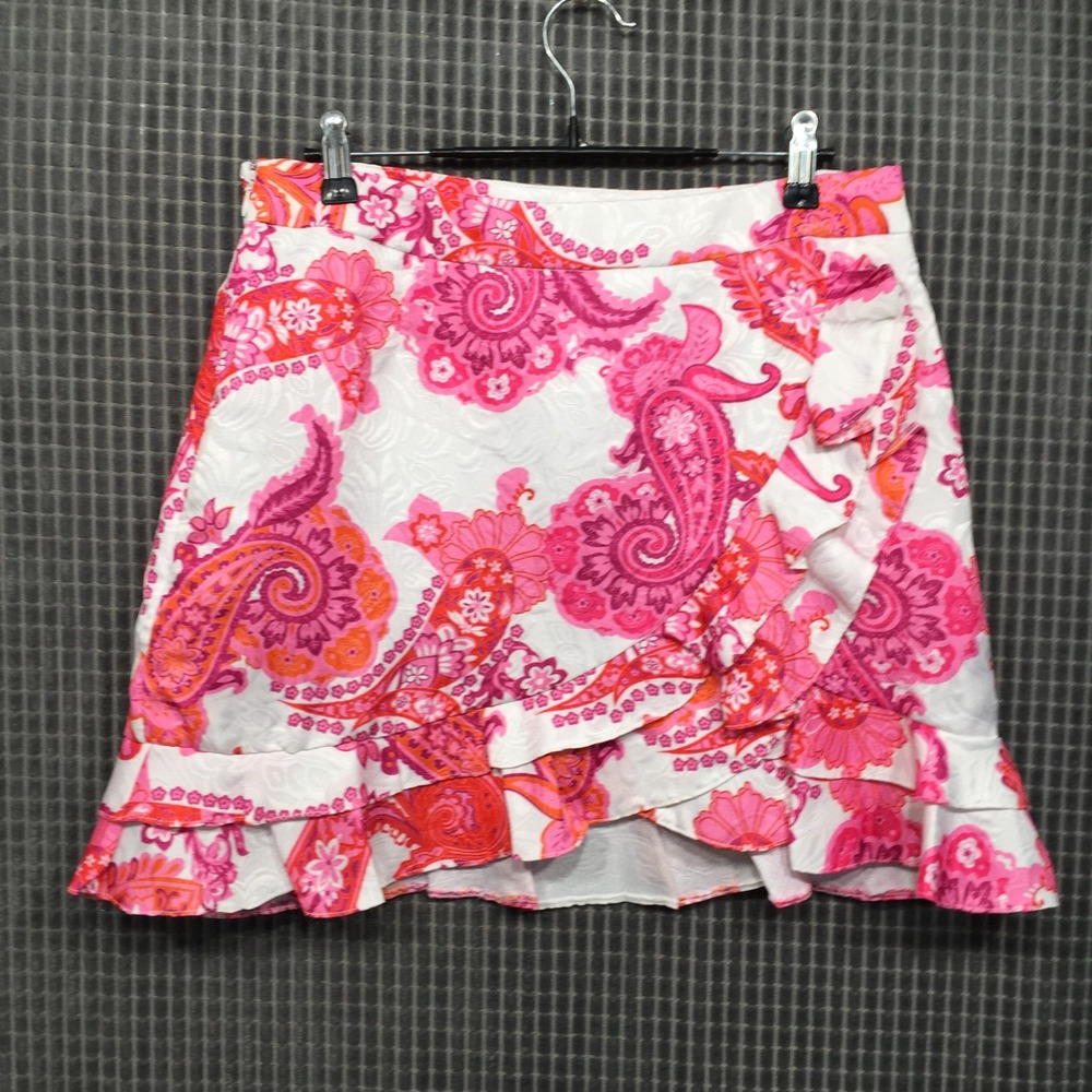 SHEIN‎ Pink Orange Paisley Floral Ruffle Mini Skirt Jacquard L swtwop072005204
